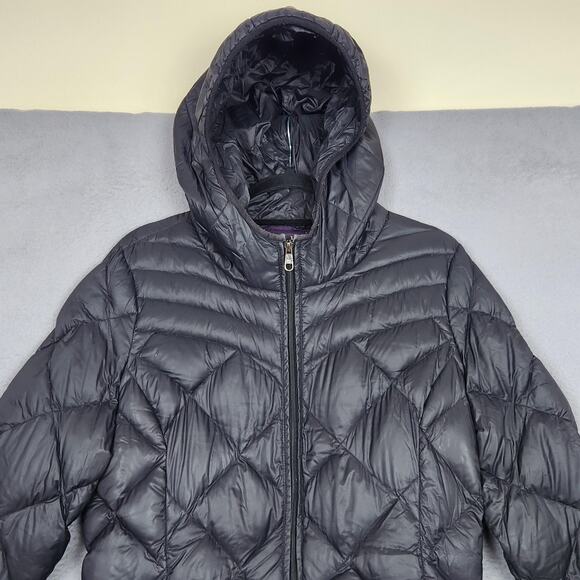 Steve Madden Puffer Jacket Womens Large Black Hooded Long Quilted Down Coat - Picture 5 of 12